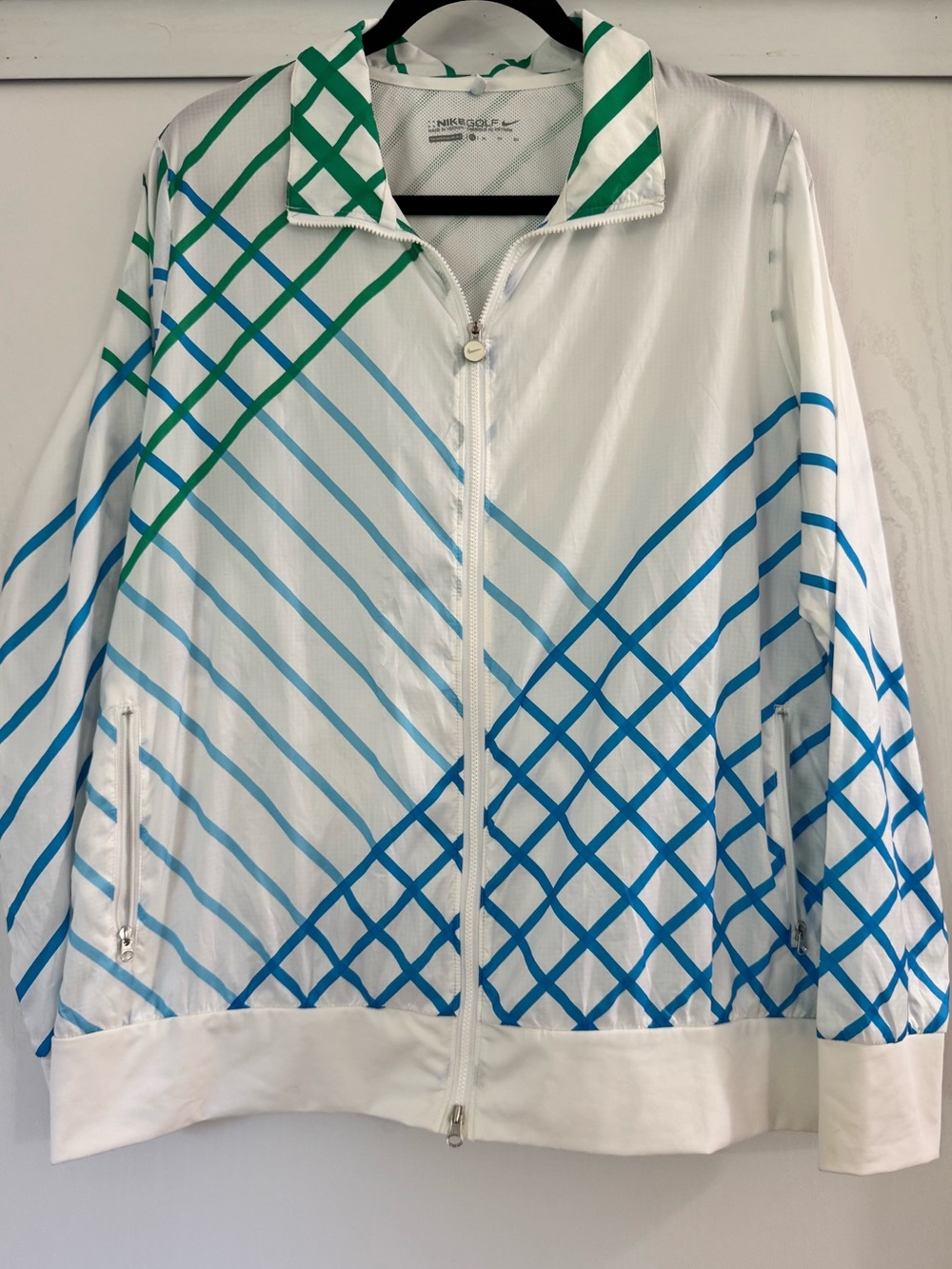 Nike Golf Women's Full Zip Jacket Sz XL White Blue Green